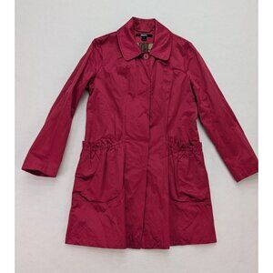 DKNY Women's Trench Coat Jacket Size L Raspberry Pink Satin